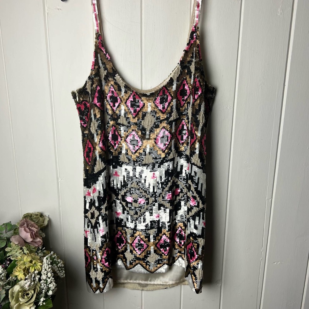 Parker Women's Navajo Sequin Cocktail / Silk Evening Dress Size L - Picture 7 of 14